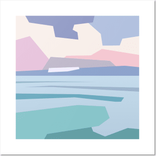 Minimalistic landscape with cloudy sky and the sea. Posters and Art